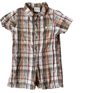 Vintage 90s Baby Guess Tan Brown Plaid Check Romper Baby Boy 24M